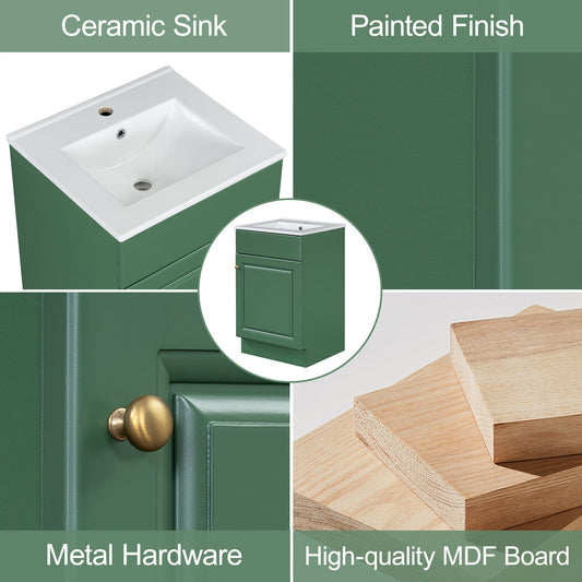 20" Bathroom Vanity with Sink, Vanity Cabinet with Door Shelf and Adjustable Shelf, Green Livingsource