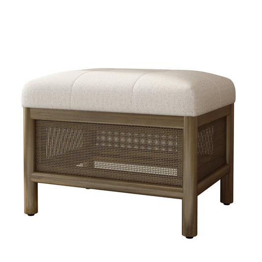Cane Base Ottoman-Dark Walnut/Cream (21.5"*16"*17") Livingsource