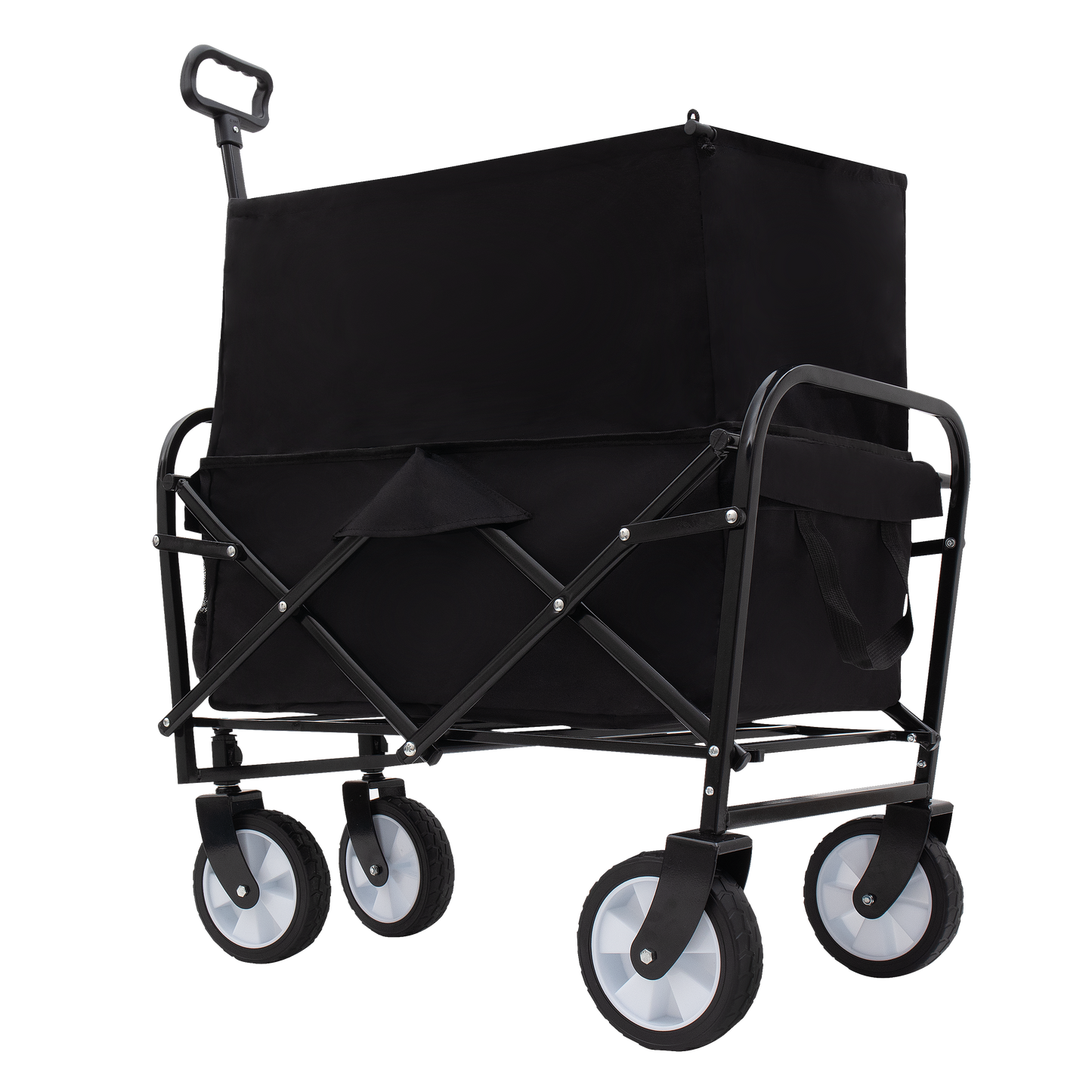 Minimeetall Multi-use Bag Collapsible Foldable Wagon Cart Beach Wagon Heavy Duty Utility Cart Utility Wagon Grocery Cart for for Camping ,3pcs  plastic Liner bag /Cover ,black