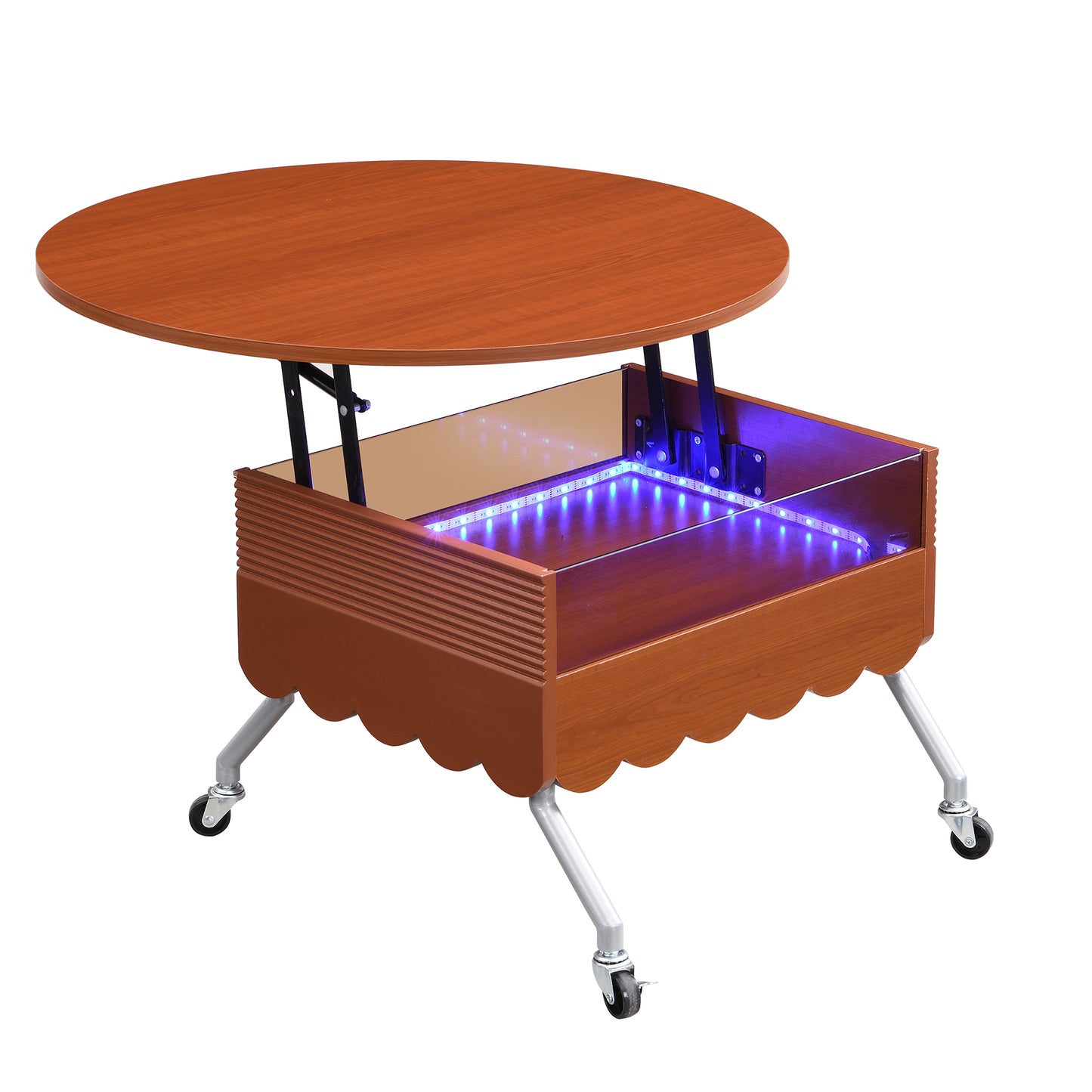 Round Lift-Top Coffee Table with Wheels, Metal Frame and Multi-Color Lighting in 27.6"