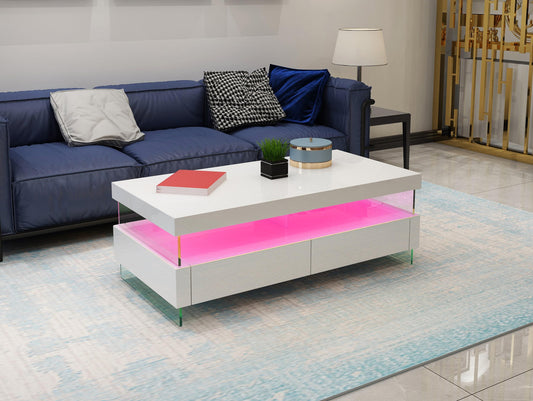 Ria Modern & Contemporary Style with LED Coffee Table Made with Wood & Glossy Finish in White Color