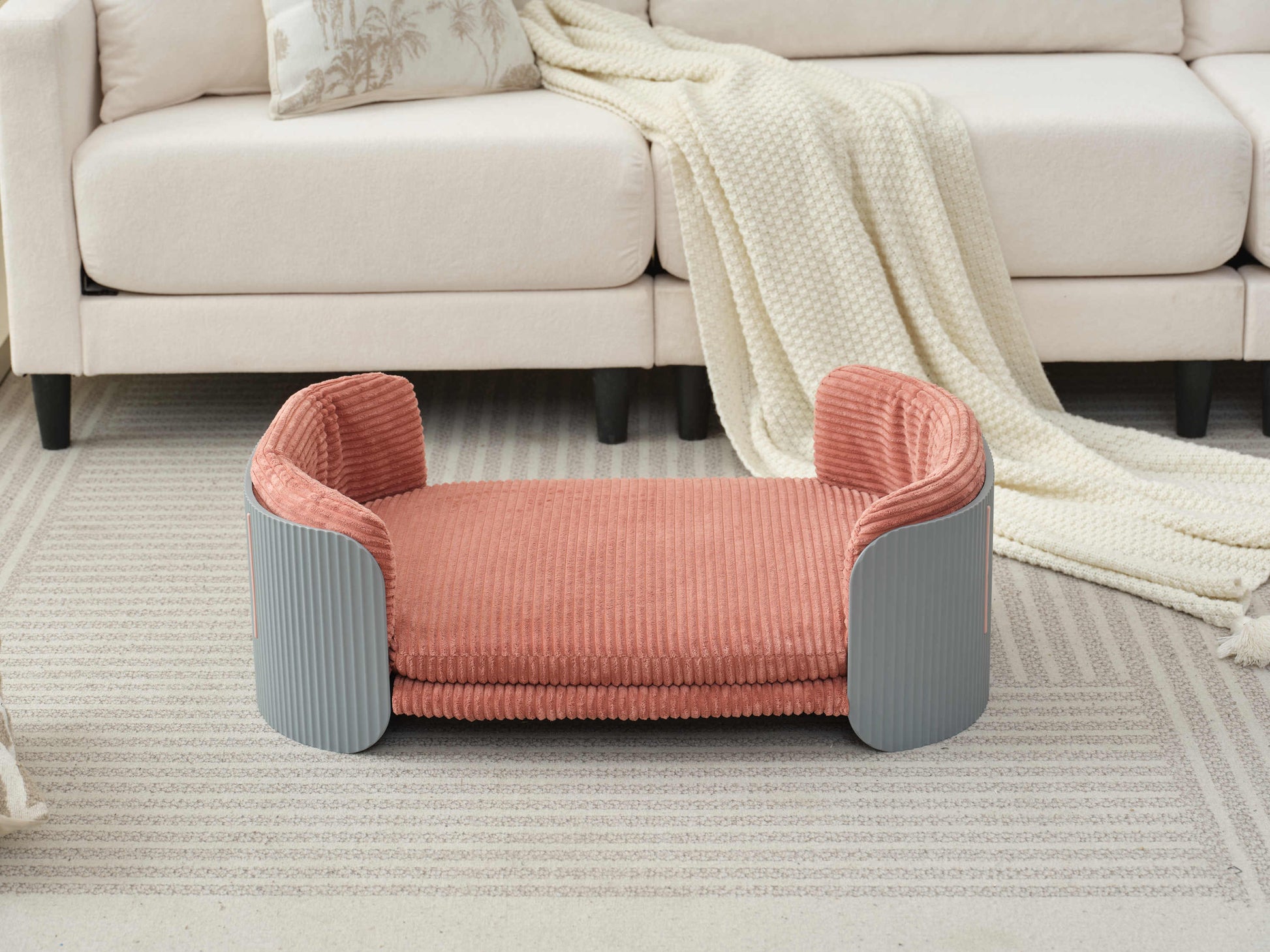 Scandinavian style Cat Couch Bed, Pet Sofa for Indoor Cats PP Indoor Pet Furniture Elevated Cat Beds with Removable Mattress Cover Suitable for Kitty, Puppy or Small Animal  Brand Design  Grey+Pin SolidRoot Buy Furniture USA