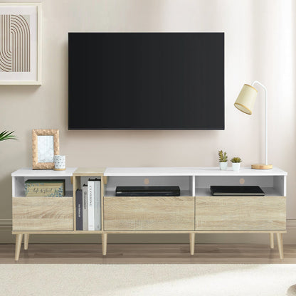 Modern TV with 3 Drawers and Open Shelves, Media Console Table for TVs up to 80'', Entertainment Center for Living Room, Color-Matching Design SolidRoot Buy Furniture USA