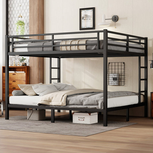 Metal California king over California  king Bunk Bed for Teens and Adults,Space-Saving/Noise Reduced/No Box Spring Needed, Black SolidRoot Buy Furniture USA