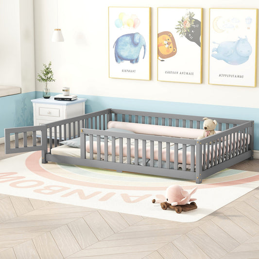 Full Size Bed Floor Bed with Safety Guardrails and Door for Kids, Gray(Old SKU: W158090691) SolidRoot Buy Furniture USA