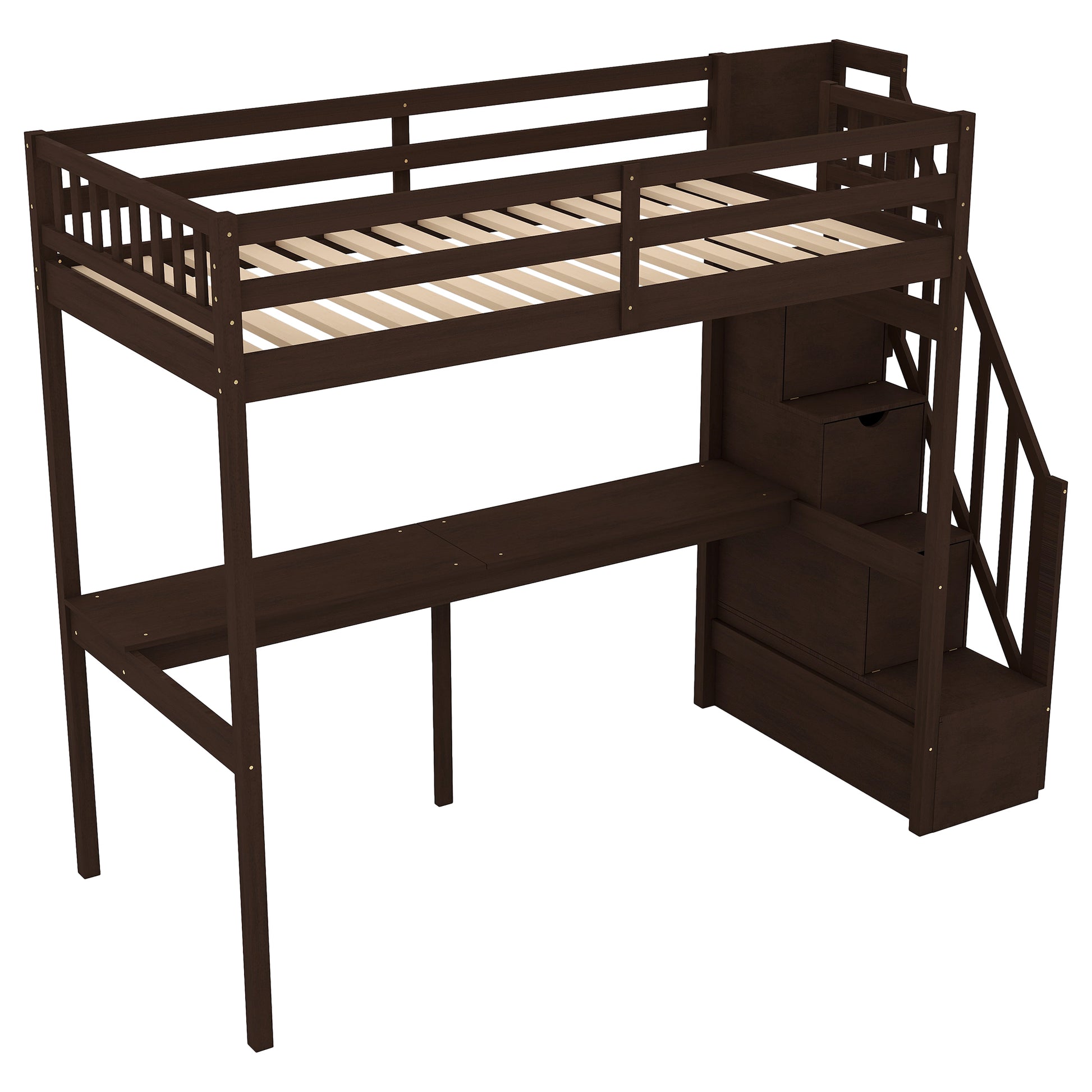 Twin Size Loft Bed with Storage Staircase and Built-in Desk, Espresso (Old SKU:GX000903AAP) - SolidRoot Buy Furniture USA