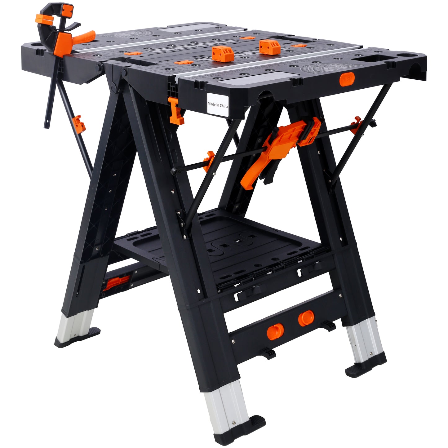 Portable Folding Work Table, 2-in-1 as Sawhorse & Workbench,  Large Load Capacity with 2pcs Clamps