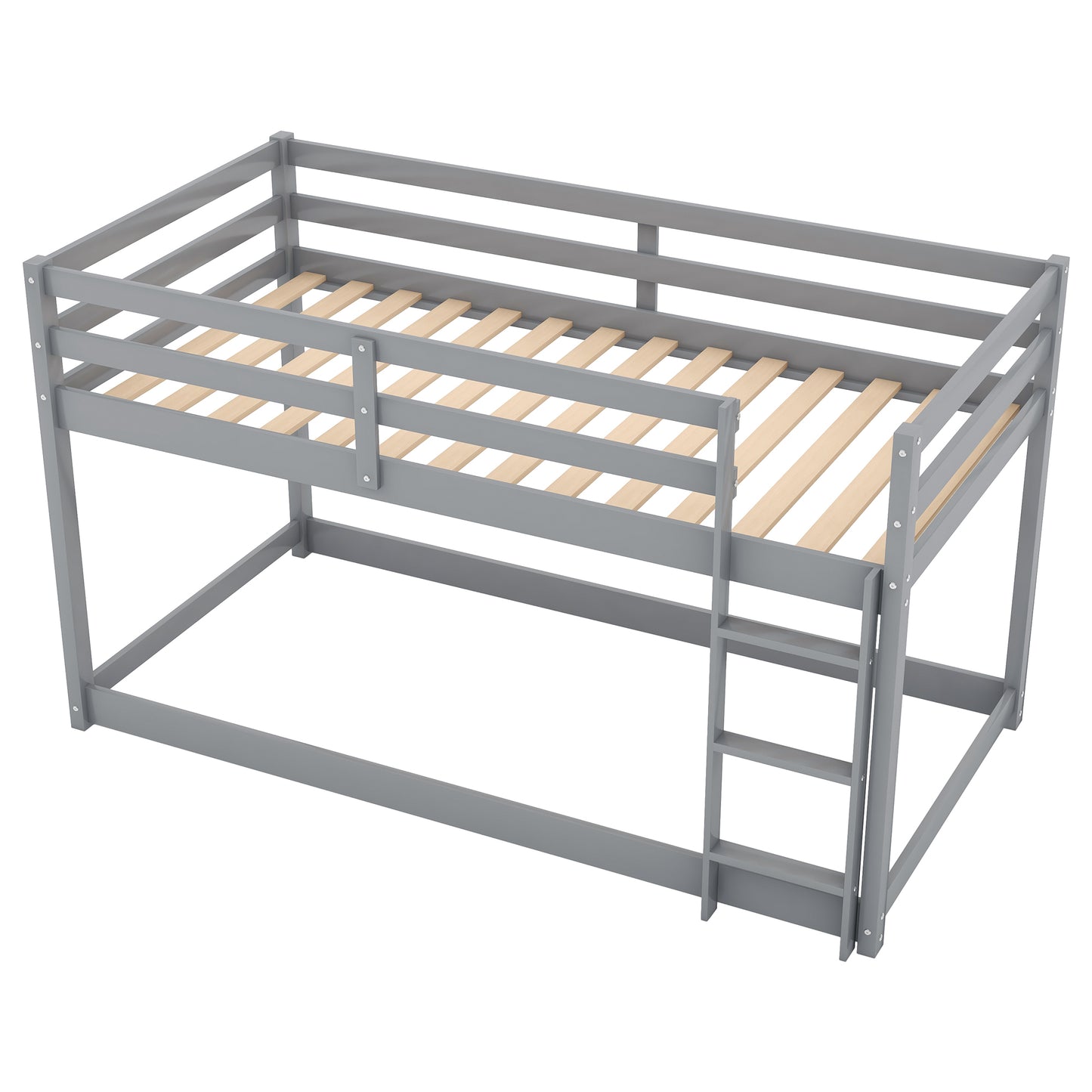 Twin over Twin Floor Bunk Bed with Ladder , Gray(Old SKU:WF281727AAE/WF286602AAE)