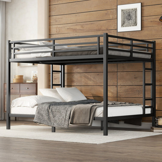 Metal Queen over Queen Bunk Bed for Teens and Adults,Space-Saving/Noise Reduced/No Box Spring Needed, Black SolidRoot Buy Furniture USA