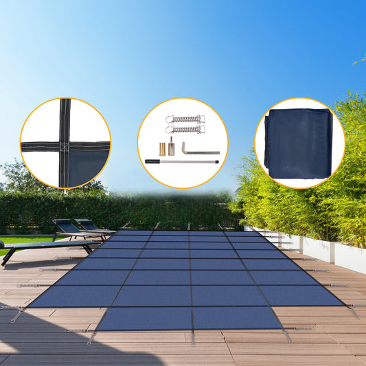 Blue Mesh Pool Safety Cover, Fits 18x36ft Rectangular Inground Winter Swimming Pools, High Strength Mesh PP SolidRoot Buy Furniture USA