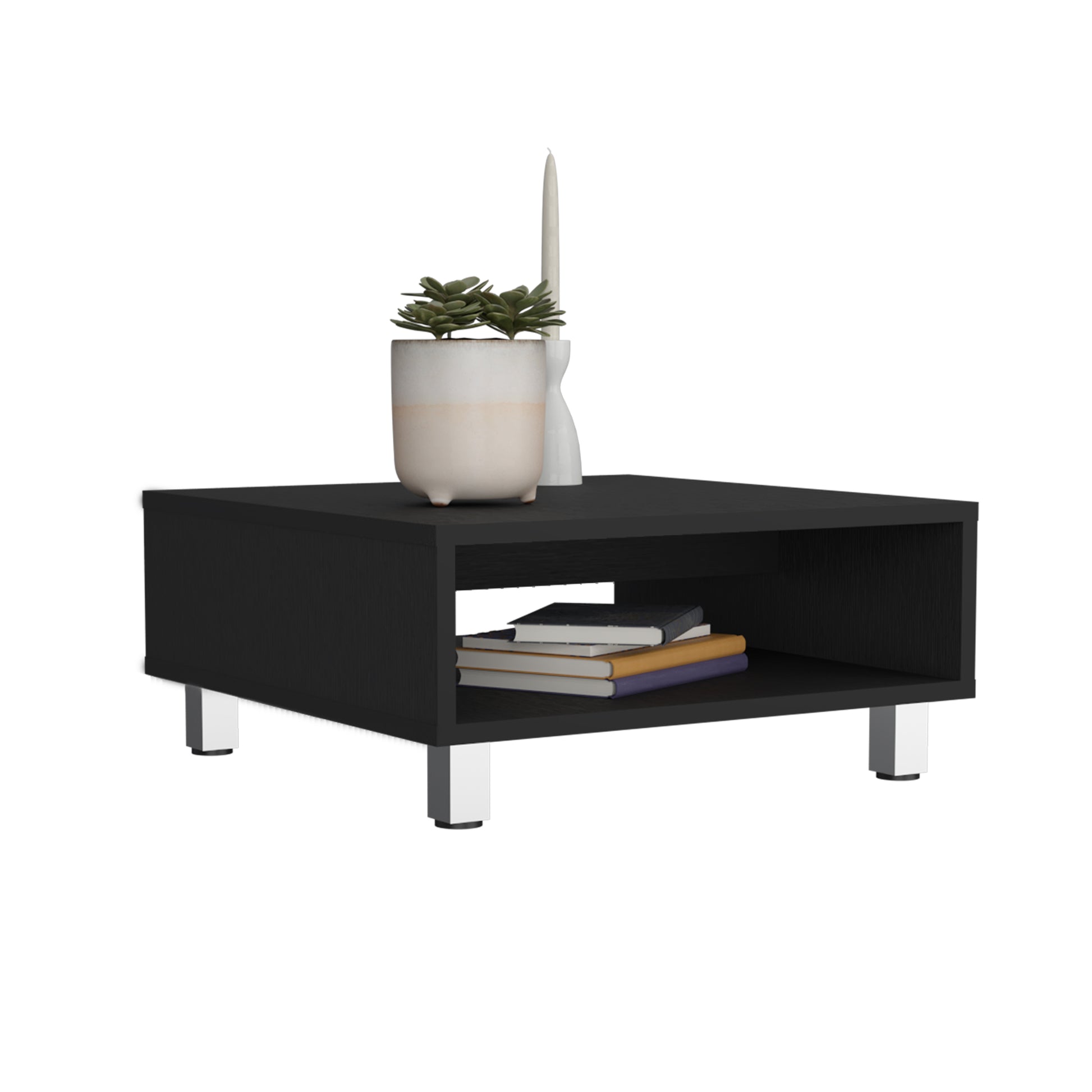 Coffee Table 10.6' H, 1 shelf, 4 legs, Black SolidRoot Buy Furniture USA