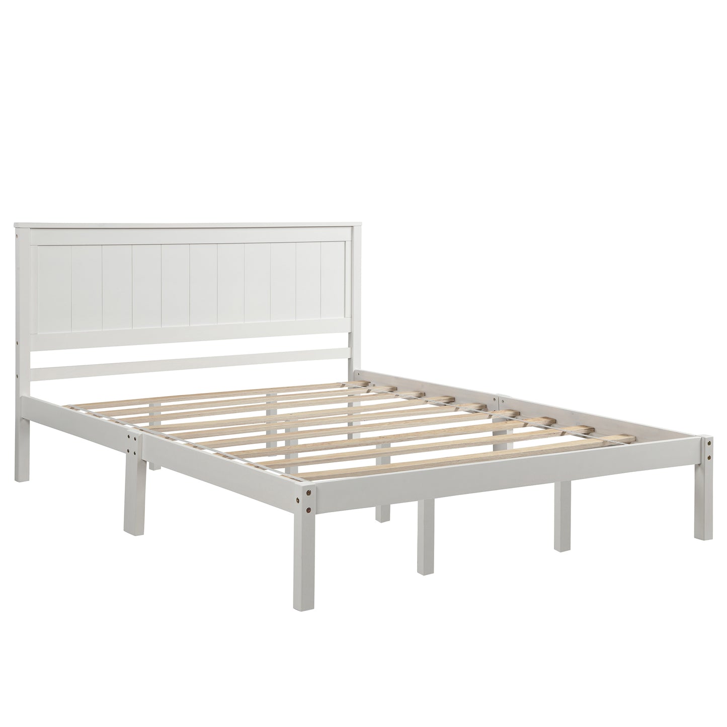 Platform Bed Frame with Headboard, Wood Slat Support, No Box Spring Needed, Queen, White(OLD SKU:WF191420AAK)