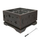 26 Inch Square Fire Pit with BBQ Grill, Outdoor Wood Burning Firepit with Poker, Large Burning Space Fireplace for Patio Garden Camping Backyard Picnic Bonfire Livingsource