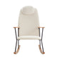 Adjustable Headrest Pillow Rocking Chair, Teddy Fabric Upholstered Glider Rocker with High Backrest, Modern Rocking Accent Chairs Comfy Side Chair for Nursery, Bedroom, Living Room (White) Livingsource