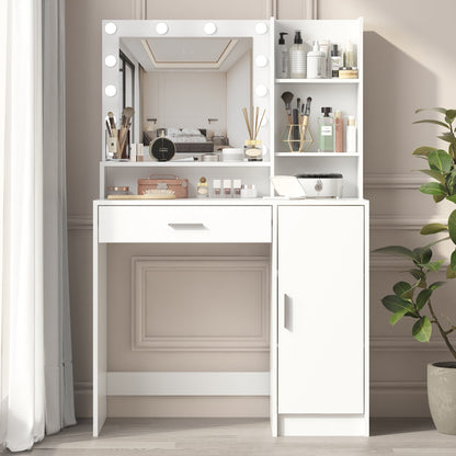 Vanity Desk with Mirror & Light, Large Drawer Three Level Storage Dresser, 3 Lighting Modes Adjustable Brightness, Bedroom Dressing Table(white) SolidRoot Buy Furniture USA