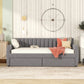 Twin Size Upholstered daybed with Drawers, Wood Slat Support, Gray - SolidRoot Buy Furniture USA