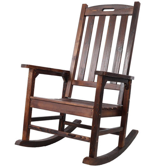 Oversized Brown Wooden Porch Rocking Chair with High Backrest - Heavy Duty Extra Wide Seat Rocker for Outdoor Patio, Deck & Indoor Nursery SolidRoot Buy Furniture USA