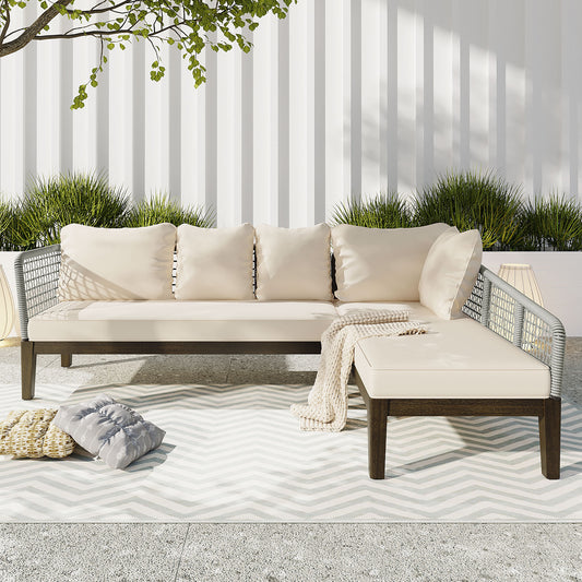 TOPMAX Modern 5-Person Outdoor Seating Group with Cushions Rope Waved Patio Sofa Set for Garden, Lawn, Poolside, L-Shaped, Gray+Beige - SolidRoot Buy Furniture USA
