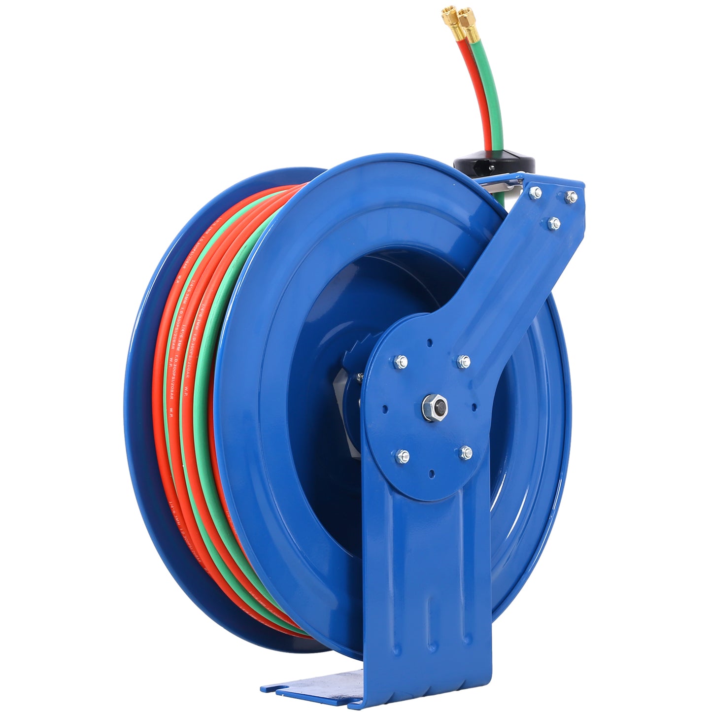 Welding Hose Reel Retractable 1/4 Inch x 100 Foot Twin Oxygen Acetylene Rubber Hoses STD Duty Max 200PSI Heavy Duty Industrial Single Arm Construction