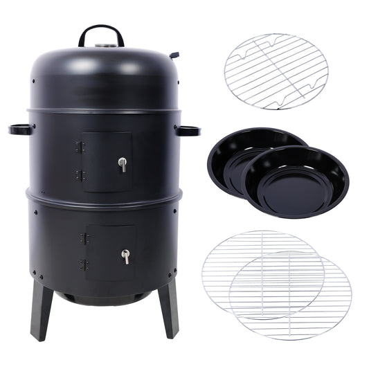 16-Inch Vertical Charcoal Smoker & Grill Combo - Portable Wood Burning BBQ Smoker for Outdoor Camping, Tailgating & Backyard Cooking (Black) SolidRoot Buy Furniture USA