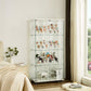 4 Tier Glass Display Cabinet, Double Door Glass Cabinet with Two Locks, Floor Standing Storage Cabinet with 6 Acrylic Shelves for Living Room, Bedroom and Office, White, 31.5"L x 14.2"W x 65.1"H Livingsource