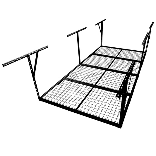 3x8 Ft Overhead Garage Storage Rack, Black - Heavy Duty Adjustable Ceiling Shelf (22'-40' Drop), 600 lbs Capacity Metal Organization System SolidRoot Buy Furniture USA