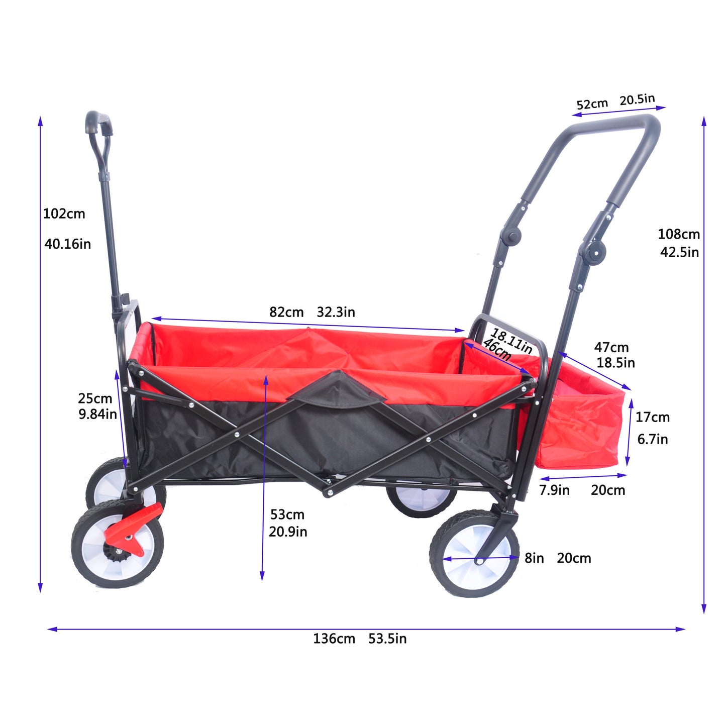 folding wagon Collapsible Outdoor Utility Wagon, Heavy Duty Folding Garden Portable Hand Cart, Drink Holder, Adjustable Handles(Black+Red colour)