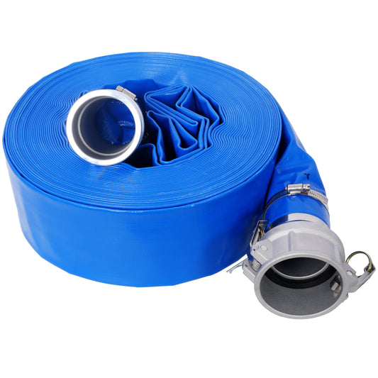 3'X100FT Pool Backwash Hose, Heavy Duty Reinforced Blue PVC Lay Flat Water Discharge Pump Hoses For Swimming Drain Pools and Clean Filters, with Aluminum Camlock C and E Fittings SolidRoot Buy Furniture USA