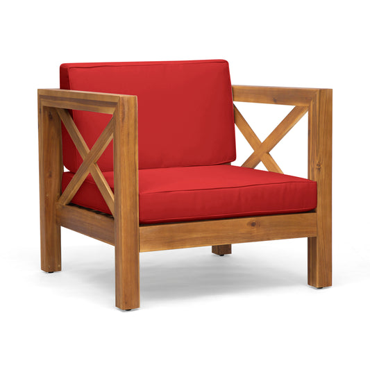 Mid-Century Modern BRAVA Club Chair with Water-Resistant Cushions in Teak Acacia Wood, 30.25x30.25x26.50 inches SolidRoot Buy Furniture USA