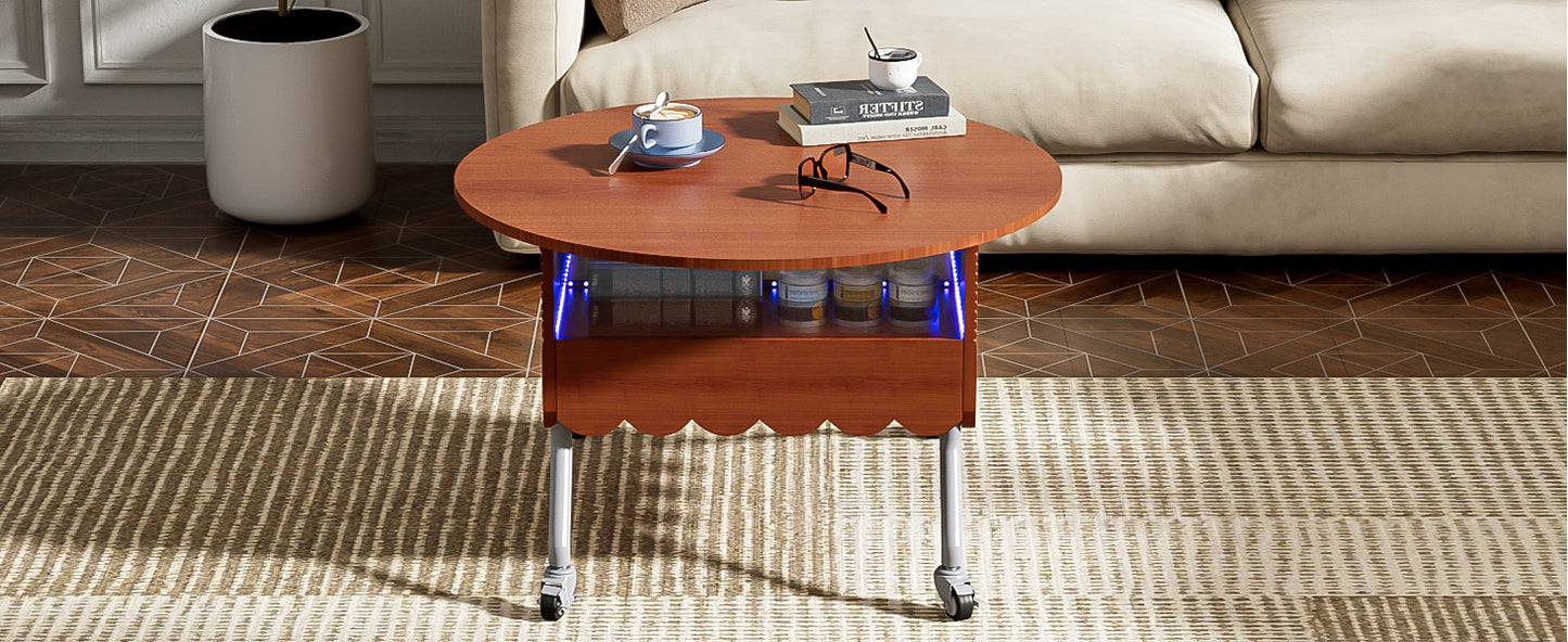 Round Lift-Top Coffee Table with Wheels, Metal Frame and Multi-Color Lighting in 27.6"