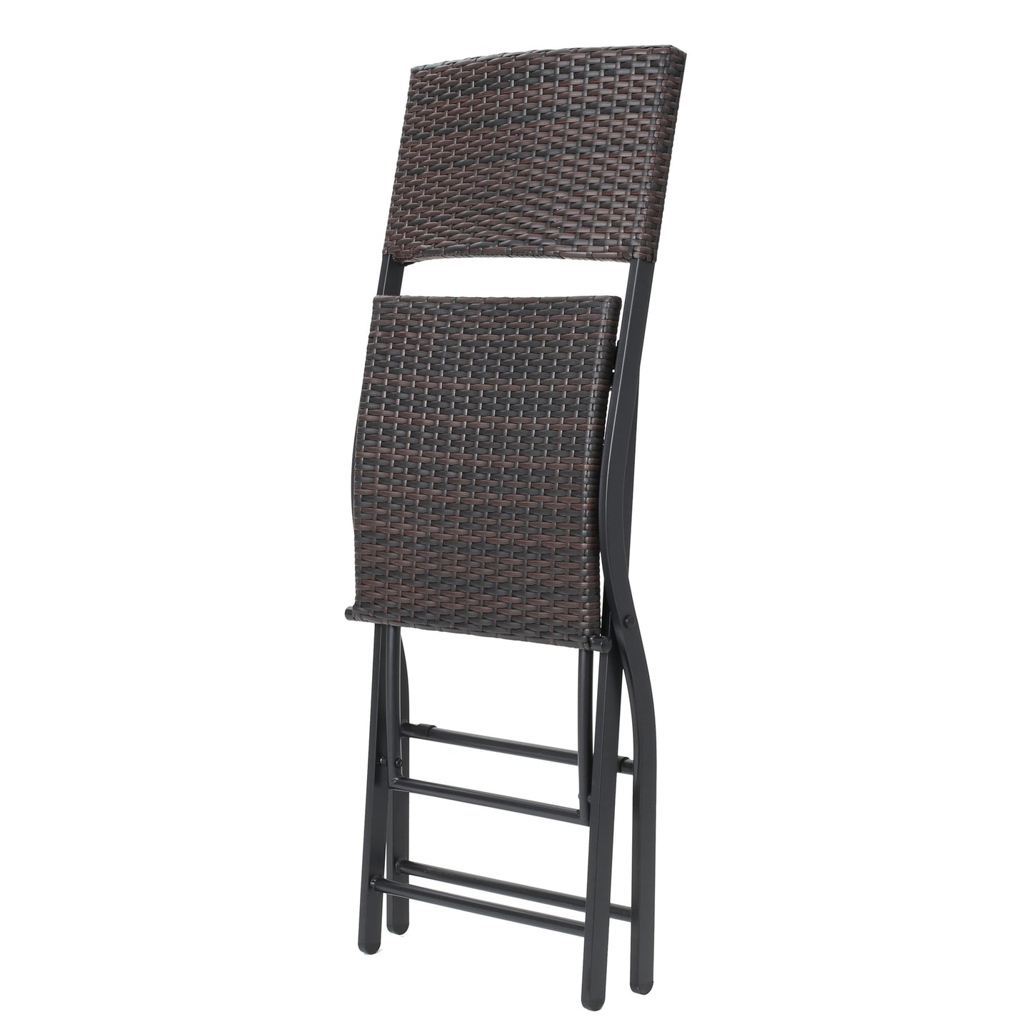 Outdoor Wicker Barstools Faux Rattan Patio Bar Stools Foldable Chair, Multibrown, Set of 2