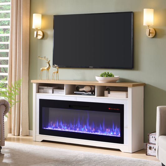 70 inch Fireplace TV Stand for TVs up to 70',with 60'smart Electric Fireplace,white SolidRoot Buy Furniture USA