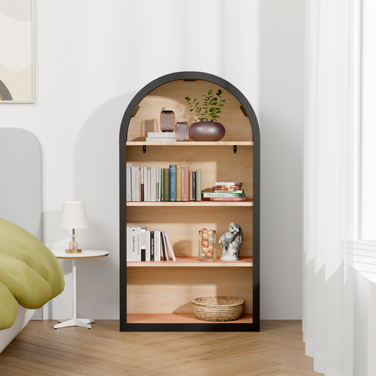 4-Tier Black Arched Bookshelf, 43' Tall Arched Bookcase with Storage Shelves SolidRoot Buy Furniture USA