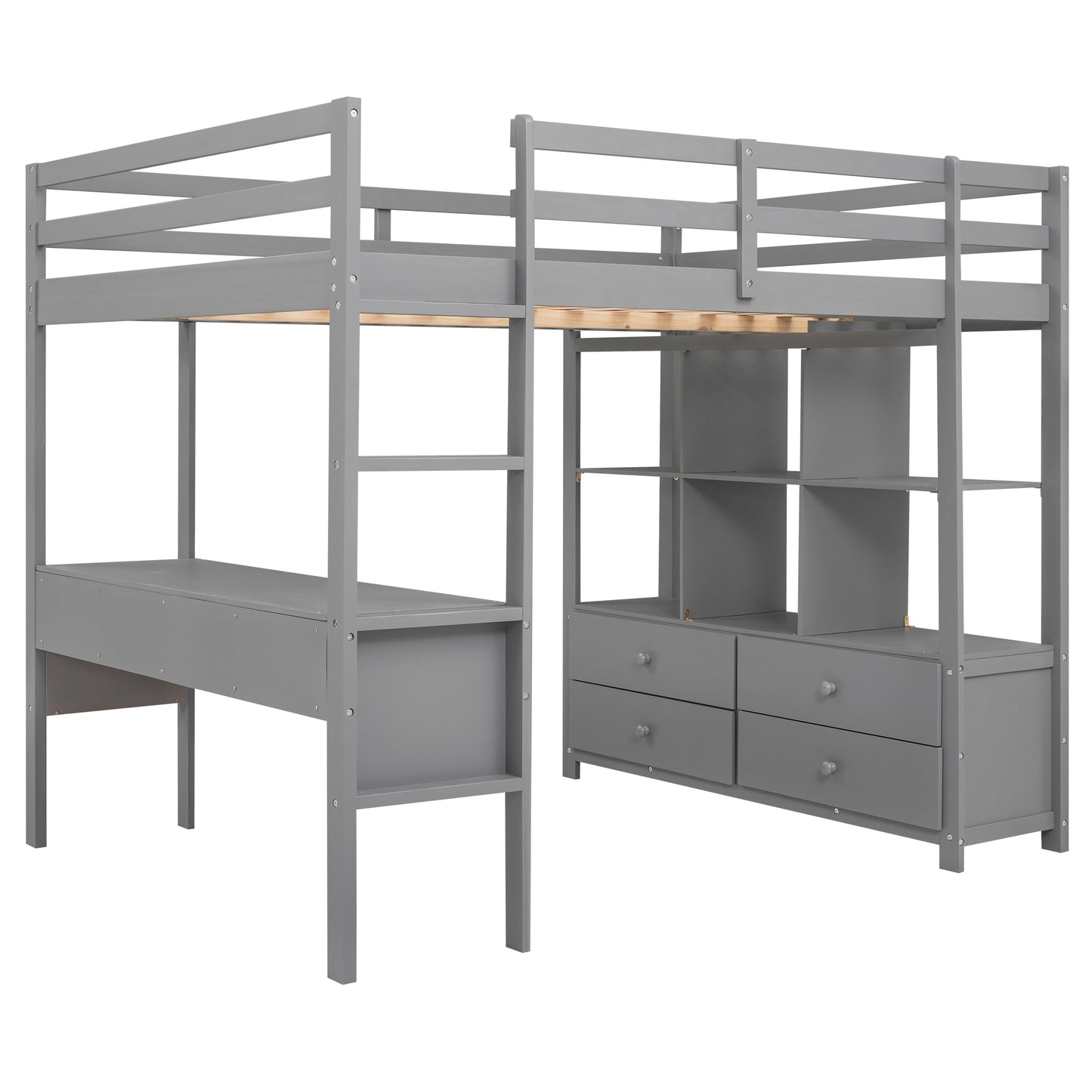 Full Size Loft Bed with Built-in Desk with Two Drawers, and Storage Shelves and Drawers,Gray(Old SKU: GX000320AAE)