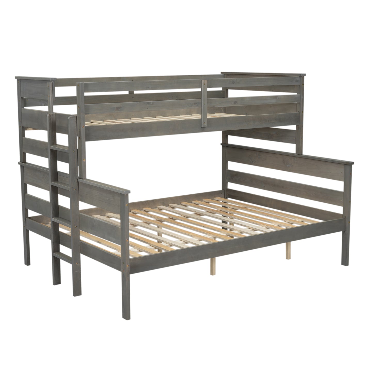 Wood Twin XL over Queen Bunk Bed with Ladder, Gray