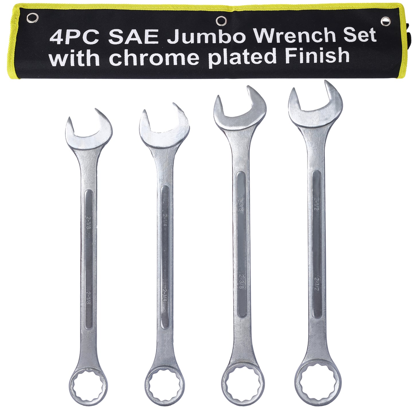 SAE Jumbo Combination Wrench Set Extra Large, 4 Piece ,storage bag included chrome plated