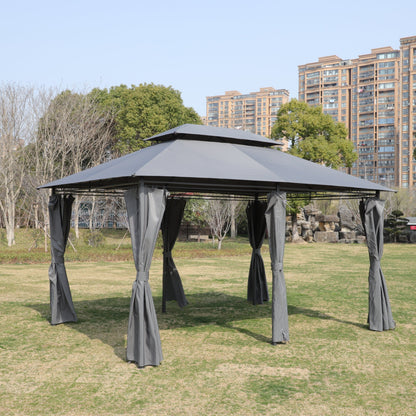 13x10 Outdoor Patio Gazebo Canopy Tent With Ventilated Double Roof And Mosquito net(Detachable Mesh Screen On All Sides),Suitable for Lawn, Garden, Backyard and Deck,GREY Top SolidRoot Buy Furniture USA