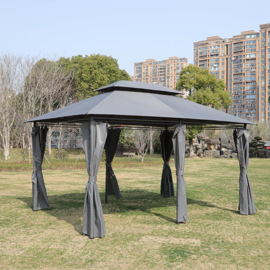 13x10 Outdoor Patio Gazebo Canopy Tent With Ventilated Double Roof And Mosquito net(Detachable Mesh Screen On All Sides),Suitable for Lawn, Garden, Backyard and Deck,GREY Top SolidRoot Buy Furniture USA
