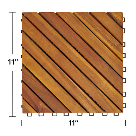 Dashiell 12-Diagonal Slat Acacia Interlocking Deck Tile (Set of 10 Tiles) Livingsource
