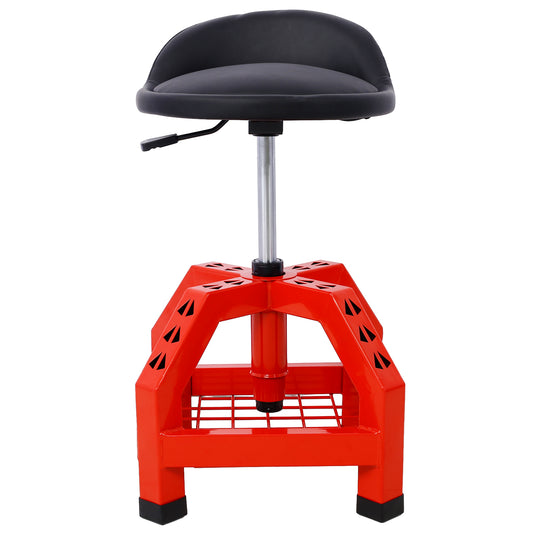 Pneumatic 360 Degree Swivel Stool, Mechanics Rolling Creeper Seat, Heavy Duty Rolling Mechanics Stool, Shop Stool with Casters red