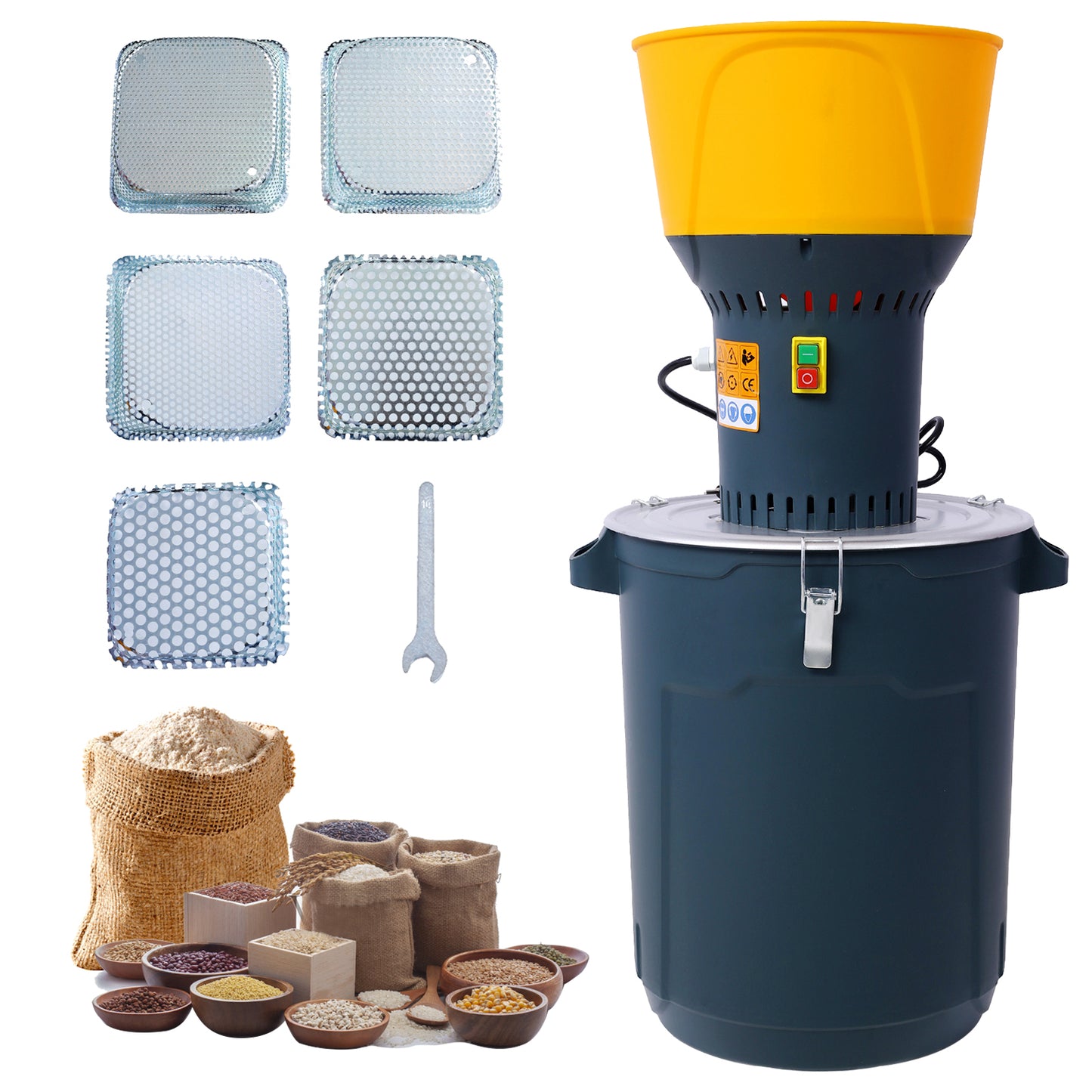 50L Grain Mill Grinder Electric Corn Grinder, Grain mills Mill Flour Mills Molino de Maiz, Farm Home Electric Grinder for Corn Grain Feed, Wheat Grinder with 5 Grinder Sieves+1Wrench