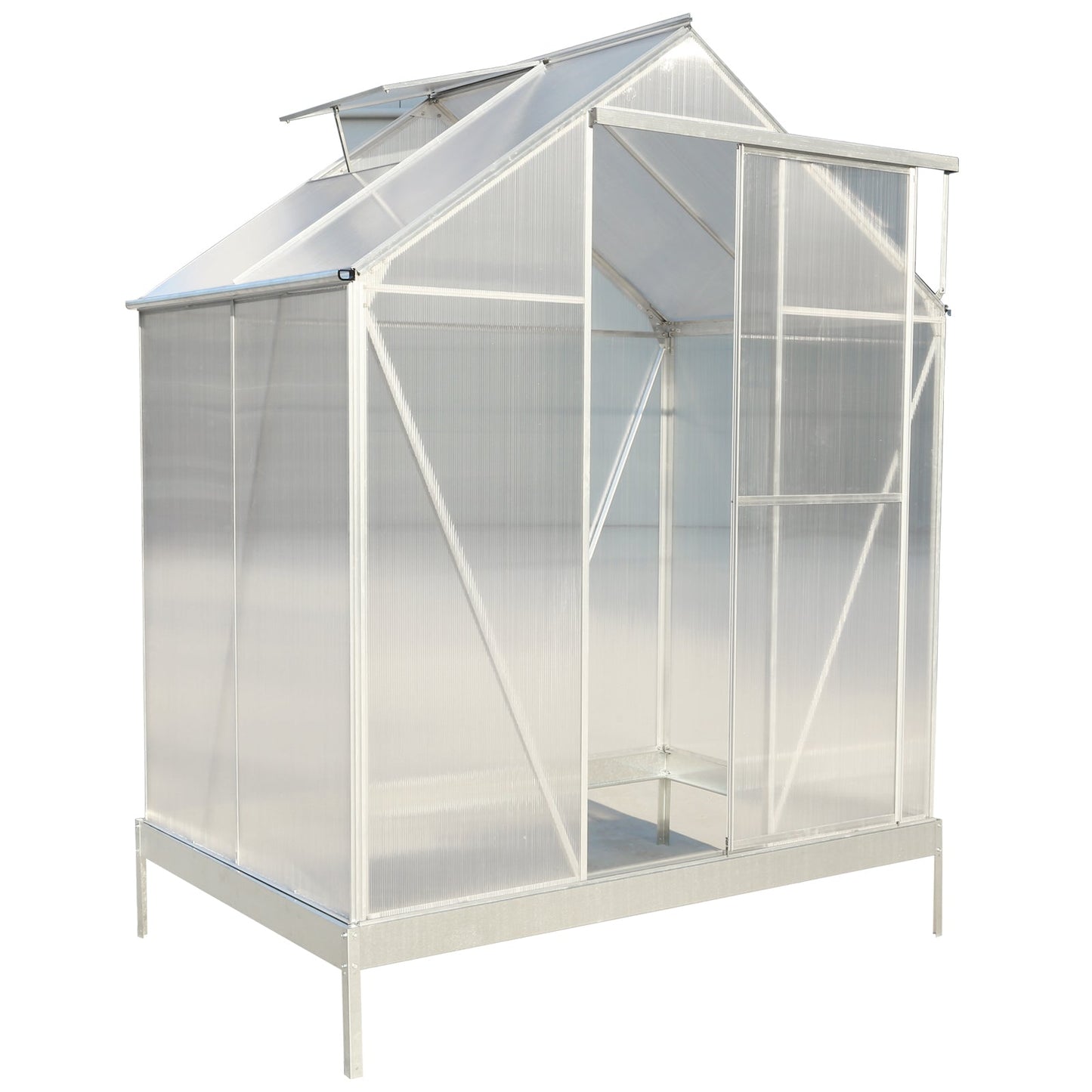 6.3'x4.2'x7' Heavy-Duty Polycarbonate Greenhouse Kit with Aluminum Frame, Rain Gutter, Vent, and Door for Backyard Garden, Aluminum Color SolidRoot Buy Furniture USA