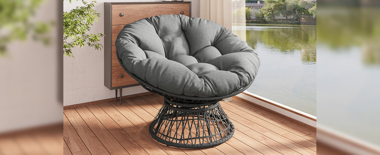 41.5" Ergonomic Wicker Chair with Cloud Thick Density Fabric Cushion,3-proof Cover,High Capacity Iron Frame,Fluid 360 Degree Swivel for Reading,Living Room, Bedroom,Lounge,Gray Base,2 Colors