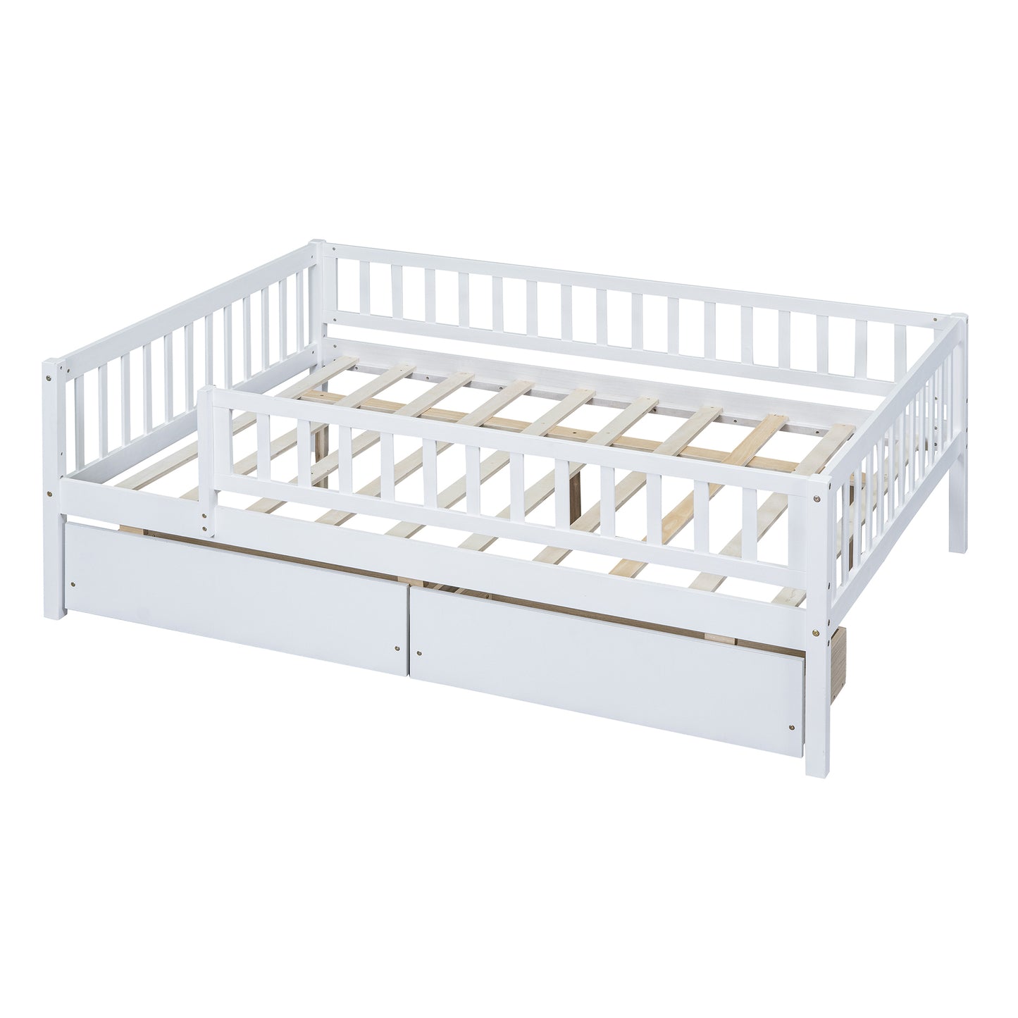 Full Size Daybed Wood Bed with Two Drawers , White