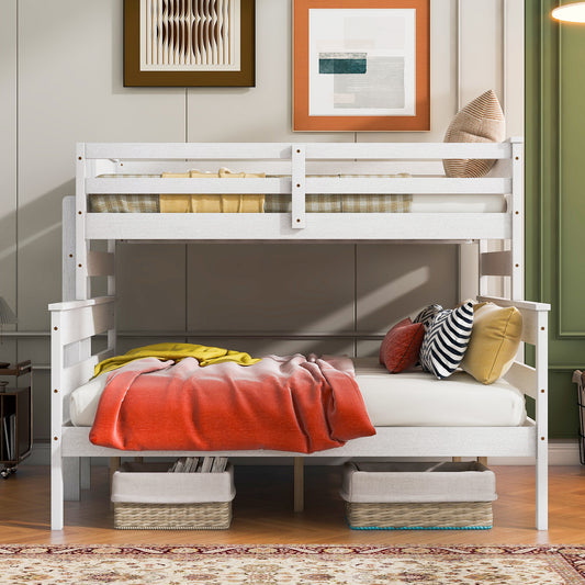 Wood Twin XL over Queen Bunk Bed with Ladder, White - SolidRoot Buy Furniture USA