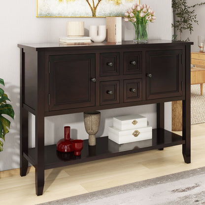 TREXM Cambridge Series  Ample Storage Vintage Console Table with Four Small Drawers and Bottom Shelf for Living Rooms, Entrances and Kitchens (Espresso, OLD SKU: WF190263AAP) SolidRoot Buy Furniture USA