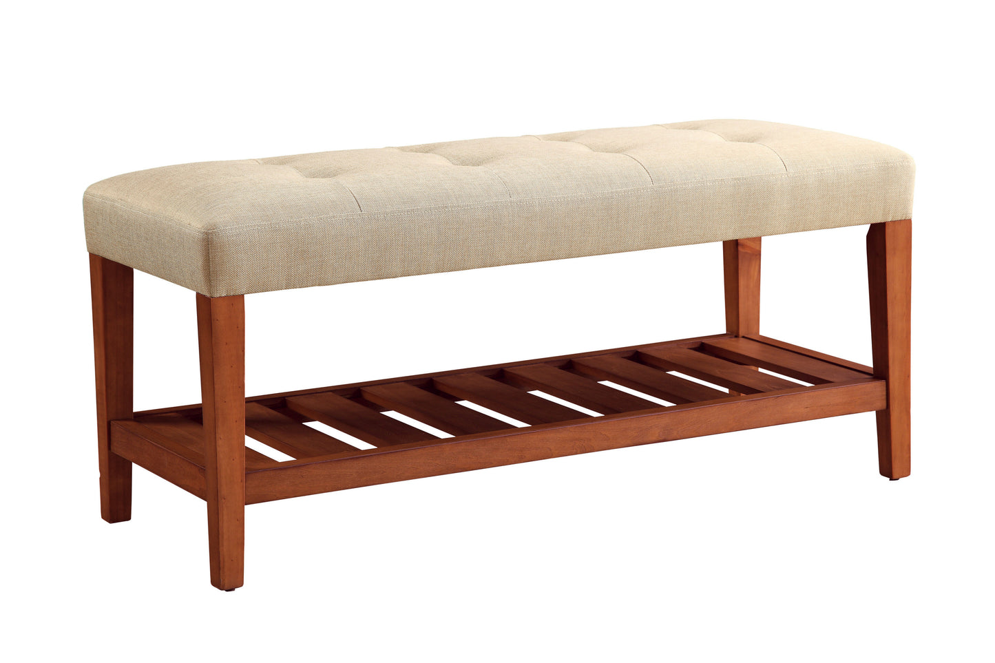 Charla Beige Fabric & Oak Finish Bench