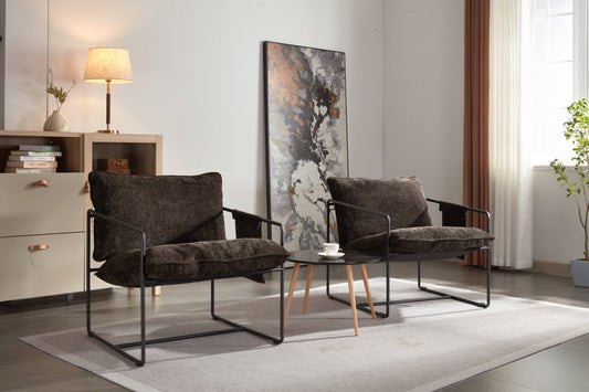 2 Chairs in 1 Box, Upholstered hanging armchair with arm pocket metal frame, crushed foam cushions and skin-friendly braid for living room and bedroom. Dark Gray Livingsource