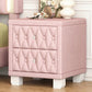 Elegant Velvet Nightstand with 2 Drawers and Crystal Handle, Storage Bedside Table with Button-Tufted, Pink Livingsource