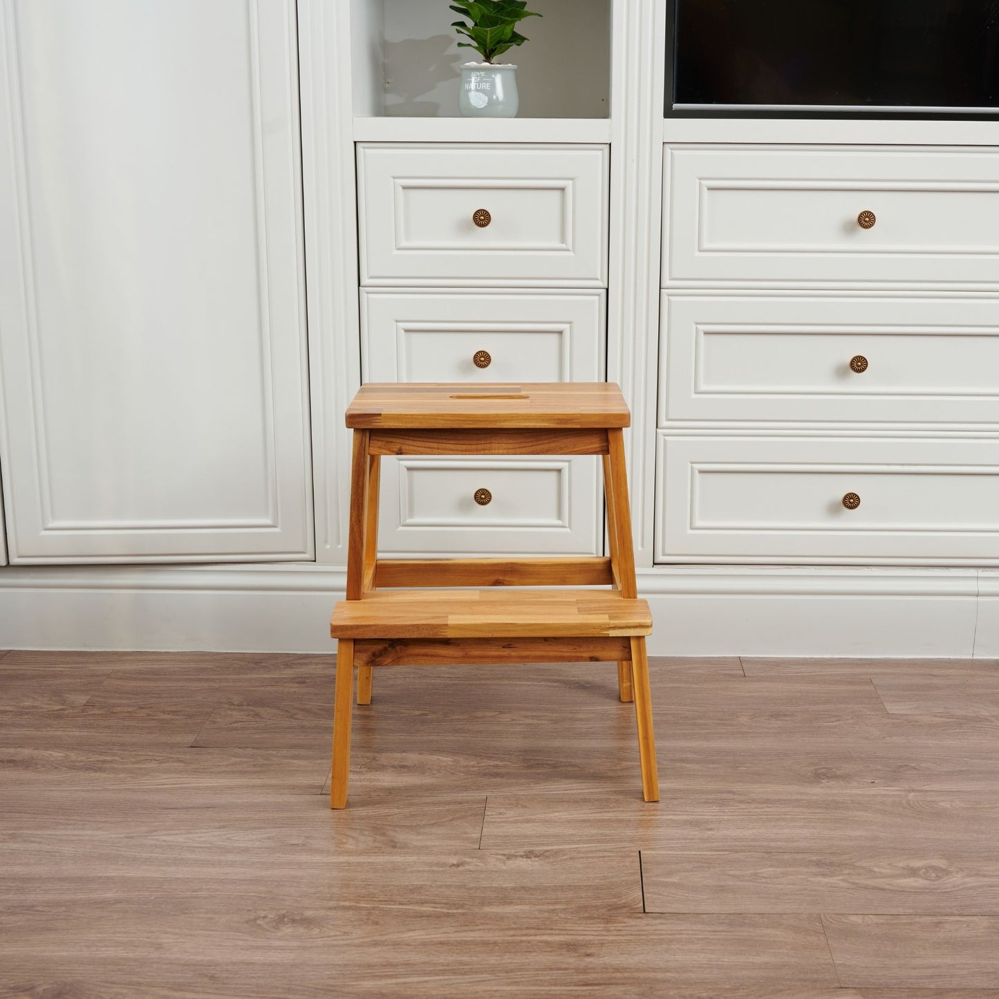 Acacia Wood Two Steps Stool Small Size Rectangle